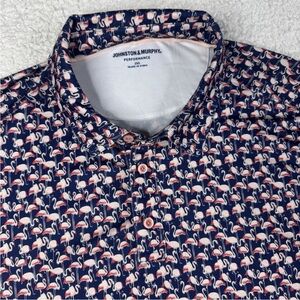 Johnston & Murphy Blue Flamingo AOP 2XL Polo Shirt Preppy Performance